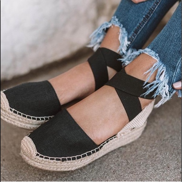 Criss Cross Espadrille Wedges. - Picture 3 of 5